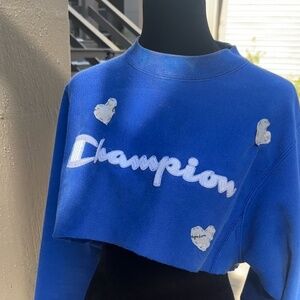 Handcrafted Cropped Champion Sweater w Hearts
